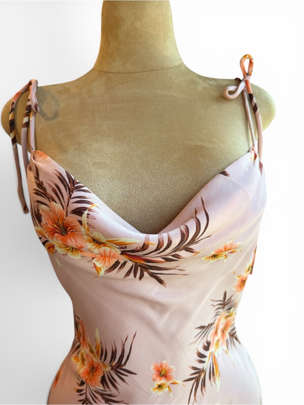 LPA Cowl Mini Slip Dress Tropic Bouquet Pink Floral Satin. - Picture 7 of 11